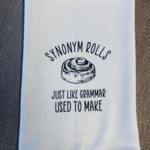 Synonym rolls text above a cinnamon roll with just like grammar used to make text below