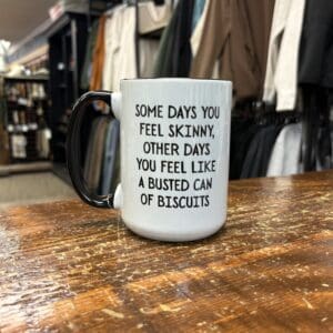 BUSTED CAN OF BISCUITS CERAMIC MUG